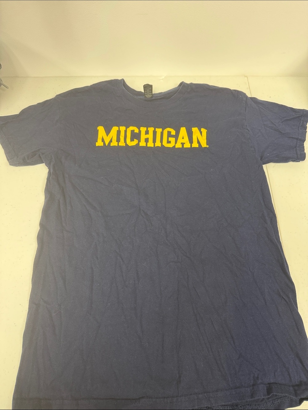 Gildan Navy T-Shirt with Yellow MICHIGAN Chest Print